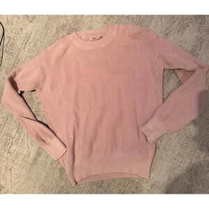 Faherty Sunwashed Organic Cotton Crew Neck Pink Knit Sweater S